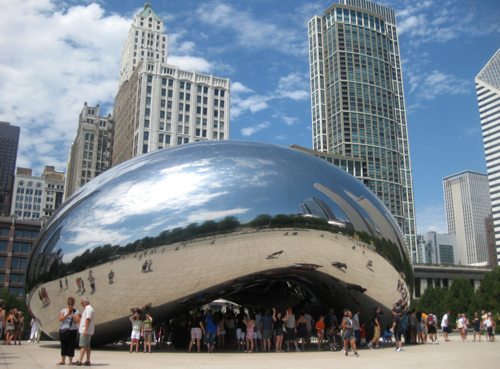 Anish Kapoor, Cloud Gate (2004) in Millennium Park, Chicago. Photo by by Susan May Romano, courtesy of the artist and Gladstone Gallery, New York and Brussels. ©Anish Kapoor.
