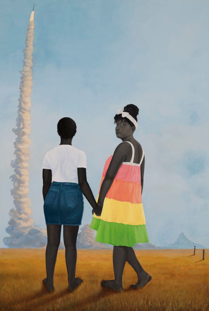 Amy Sherald, <em>Planes, rockets, and the spaces in between</em> (2018). Courtesy of the artist and Hauser &amp; Wirth, ©Amy Sherald.