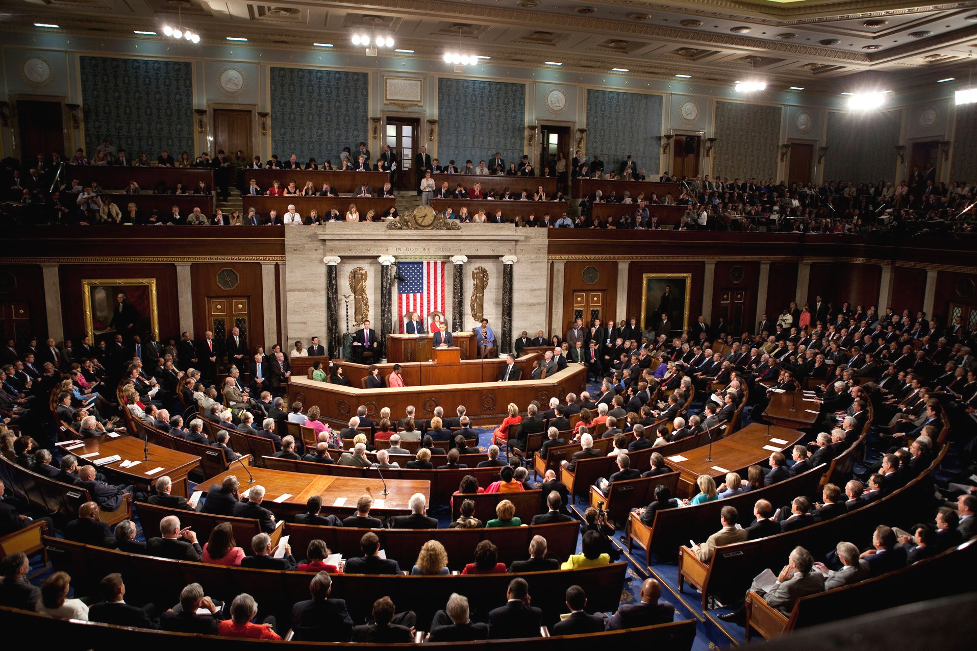 President Barack Obama speaks to a joint session of Congress in 2009. Photo by Lawrence Jackson, courtesy of the White House, public domain. This official White House photograph is being made available only for publication by news organizations and/or for personal use printing by the subject(s) of the photograph. The photograph may not be manipulated in any way and may not be used in commercial or political materials, advertisements, emails, products, promotions that in any way suggests approval or endorsement of the President, the First Family, or the White House.