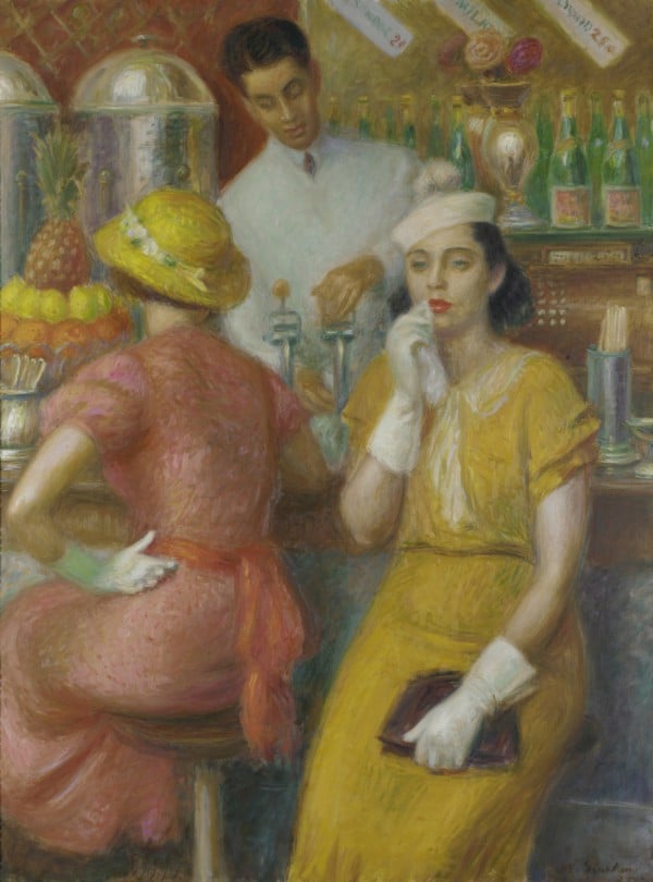 William James Glackens (American, 1870–1938) The Soda Fountain, 1935 Oil on canvas 48 x 36 inches (121.9 x 91.4 cm) Pennsylvania Academy of the Fine Arts, Joseph E. Temple and Henry D. Gilpin Funds 1955.3