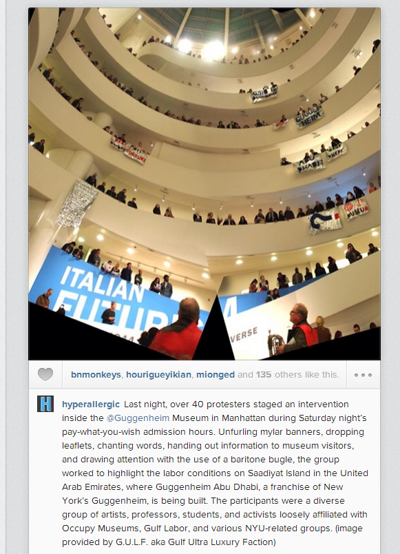 Our friends at Hyperallergic shared this photo of protesters at the Guggenheim.