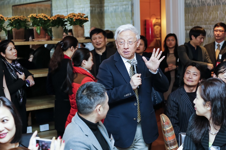 Cao Xingcheng, renowned Taiwanese collector gives a toast during cocktail hour