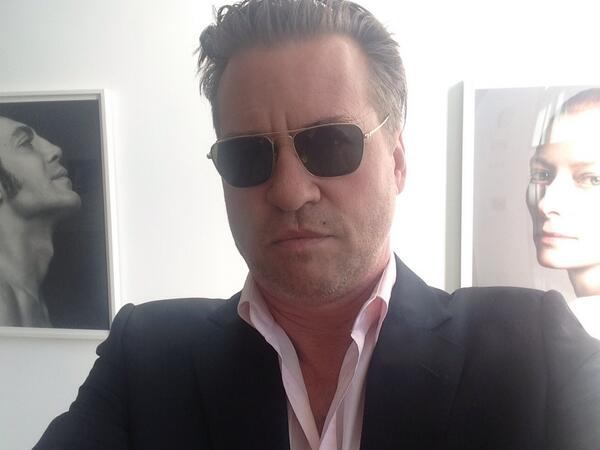 Val Kilmer takes a selfie (with Javier Bardem and Tilda Swinton) at Gagosian Gallery.