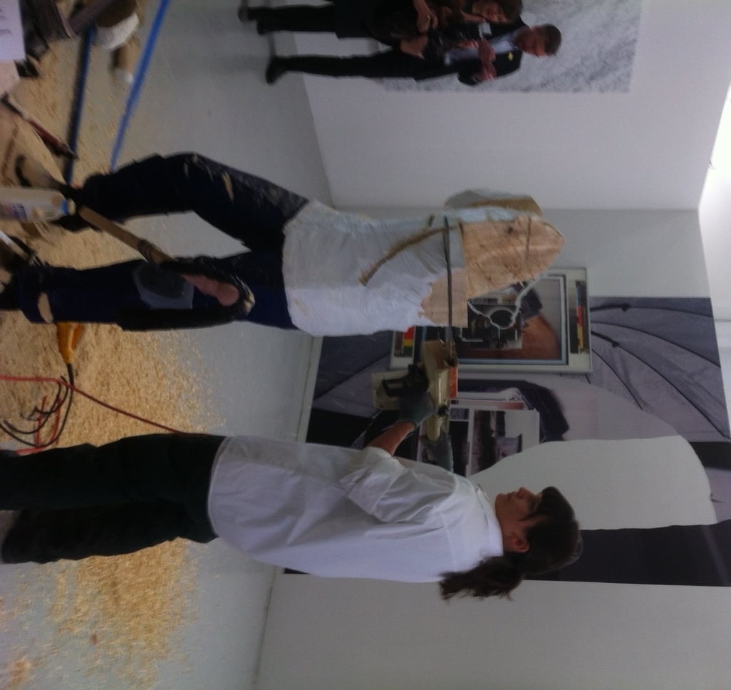 Artist John Bock's work at Independent Art fair involved an actress with a chainsaw who dismembered a statue of him