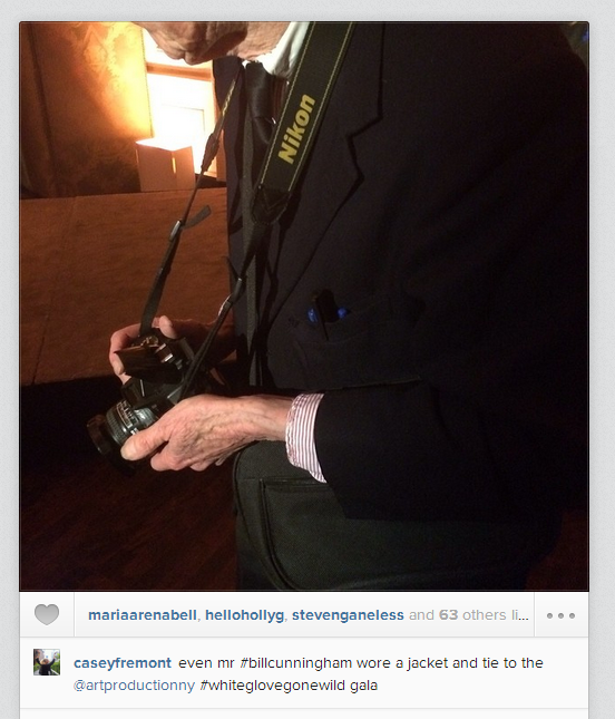Casey Fremont shared this image of Bill Cunningham sans his usual blue sweater at the Art Production Fund Gala.