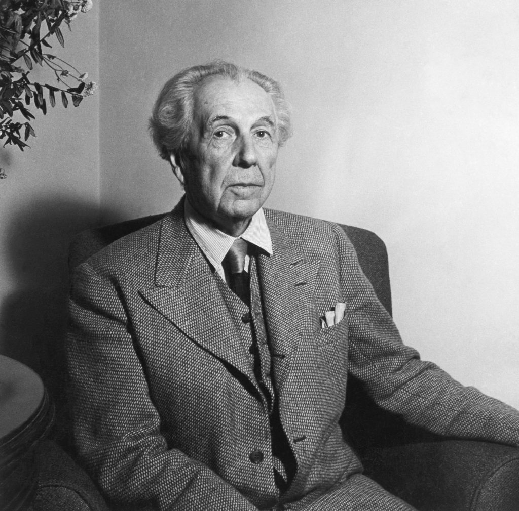 American architect Frank Lloyd Wright at age of 77. Photo from Bettmann Archive, Getty Images.