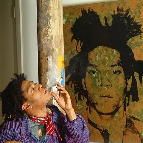 Jean-Michel Basquiat with Oxidized Portrait by Warhol