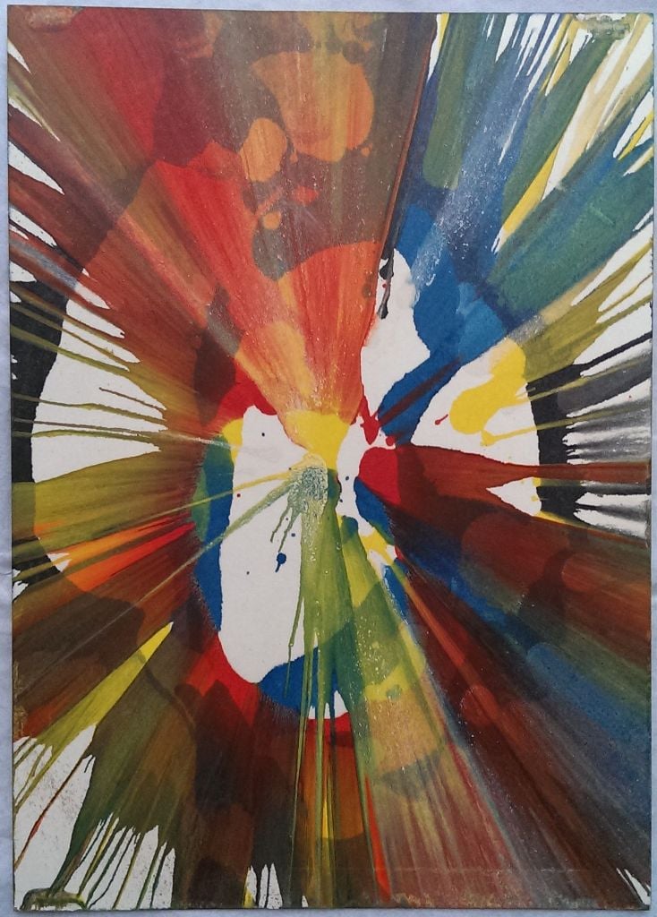 Damien Hirst, Beautiful Exploding Spinning Spiral Painting (1993), acrylic on board