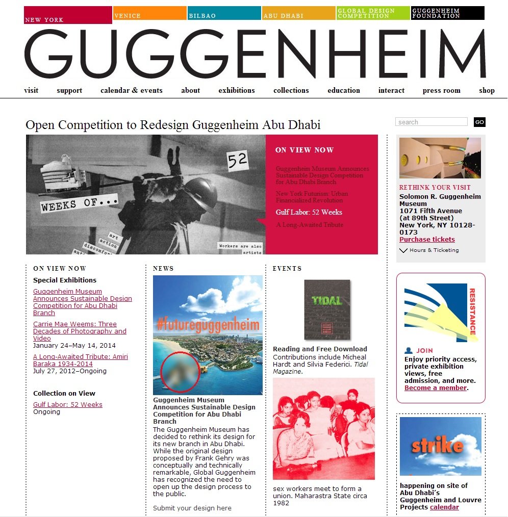 The mock Guggenheim website, globalguggenheim.org.