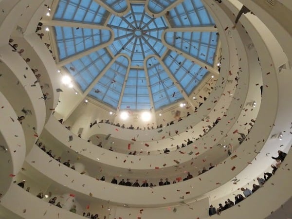 Saturday's Guggenheim protest. Photo: courtesy Global Ultra Luxury Faction/Gulf Labor.