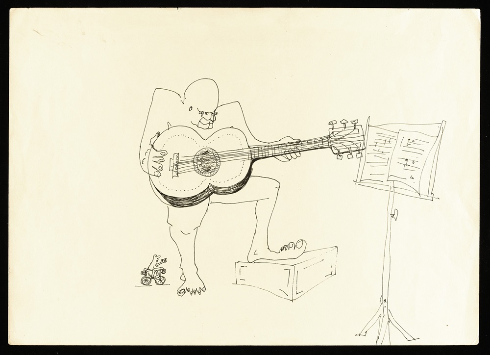 John Lennon, Untitled illustration of a four-eyed guitar player is estimated at US$15,000–25,000 Photo: Estate of the late John Lennon