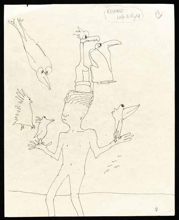 John Lennon Untitled illustration of a boy with six birds (estimate: US$12,000–15,000)