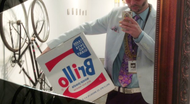 Artist Alex Mcleod's selfie with Brillo box.