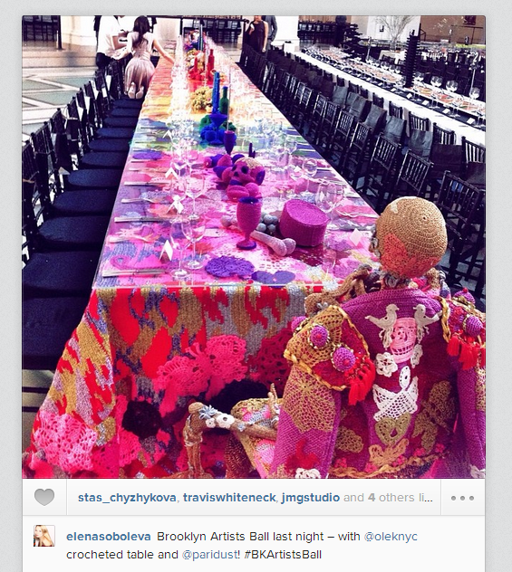 Olek's amazing table at the Brooklyn Artists Ball.