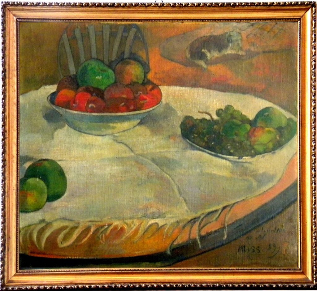 Paul Gauguin, Fruits on a Table or Still Life with Apples and Grapes (1889). The painting was stolen from the private collection of Terence F. Kennedy in London in June 1970 and recovered by the Carabinieri in Italy in April 2014.