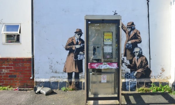Banksy, <em>Spy Booth</em>. Photo: Jules Annan/Barcroft Media