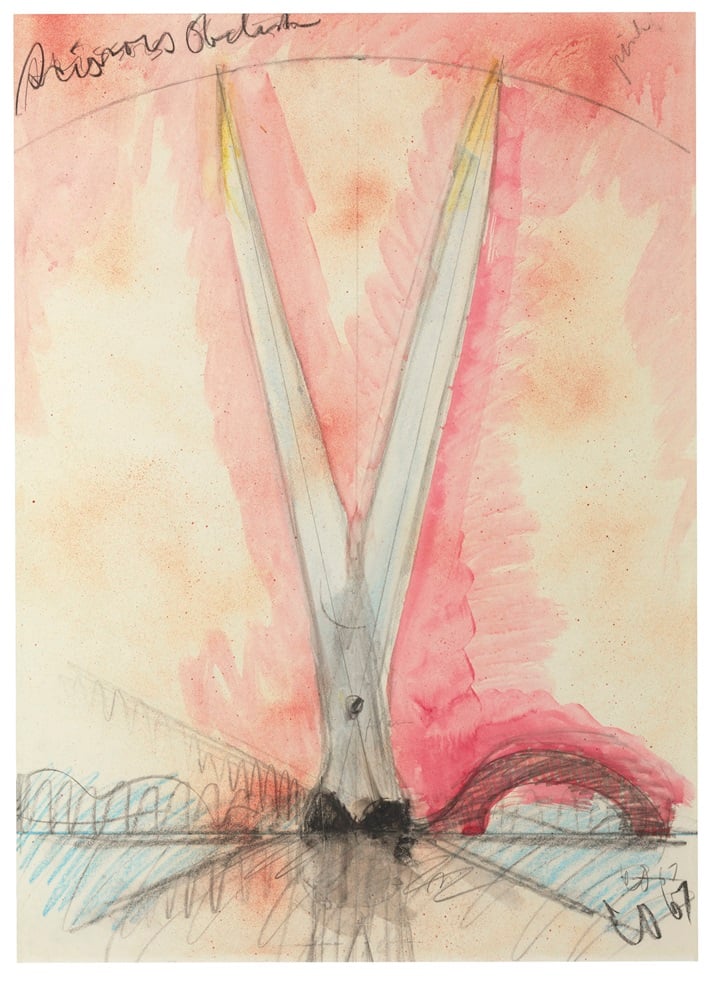 Claes Oldenburg Proposed Colossal Monument to Replace Washington Obelisk, WASHINGTON, D.C.: SCISSORS IN MOTION (1967) sold for $267,750 estimate $60,000 - $80,000 Christie's May 2013
