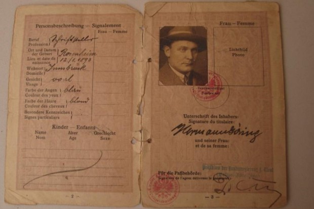 Goering's Passport, one of the items of Nazi memorabilia pulled from the Vermot de Pas Sale Photo: Vermot de Pas