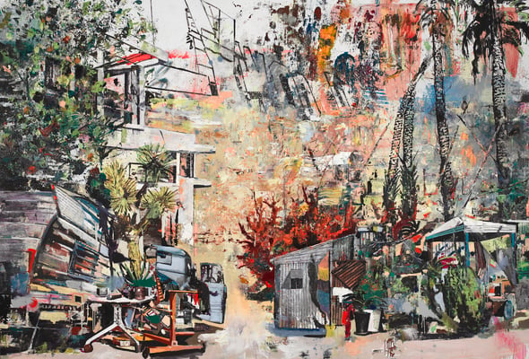 Marius Bercea, Seasonal Capital of Itinerant Crowds 2013, Oil on canvas 280 x 395 cm (110¼ x 155½ in) Courtesy Blain Southern