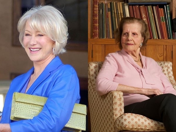 Left: Helen Mirren in 2013. Photo by Angela George, Right: Maria Altmann in 2010. Photo by Gregorcollins. Creative Commons <a href=https://creativecommons.org/licenses/by-sa/3.0/deed.en target="_blank" rel="noopener">Attribution-Share Alike 3.0 Unported license</em>.