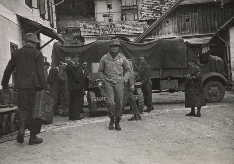 George Stout, a founder of the Monuments, Fine Arts, & Archives division of the US Army, outside Austria's Altaussee salt mine, a storage site for art looted by Nazis, 1945. Photo: courtesy Thomas Carr Howe papers, Archives of American Art, Smithsonian Institution.