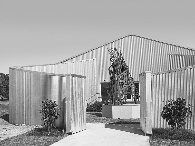 A reconstruction of Vladimir Tatlin’s model for the Monument to the Third International for the exhibition “The Machine as Seen at the End of the Mechanical Age” as seen in the Rice University Art Barn courtyard (1969). The campus landmark was torn down this week. Photo: courtesy of the Menil Collection.
