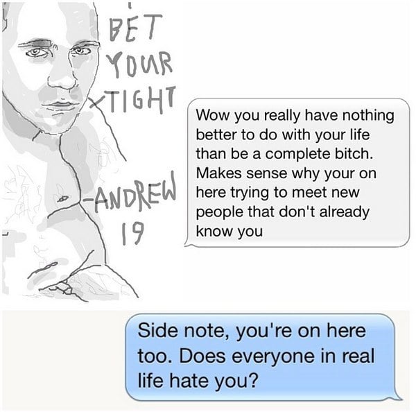 Anna Gensler objectifies men who have objectified her on Tinder by mocking their terrible pick up lines and drawing them naked. Photo: courtesy the artist.
