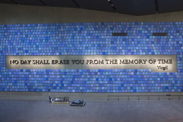Spencer Finch,  Trying To Remember the Color of the Sky on That September Morning (2014). The artist designed the installation and painted 2,983 watercolors to represent each of the victims of the attacks.  Photo: Jin Lee.