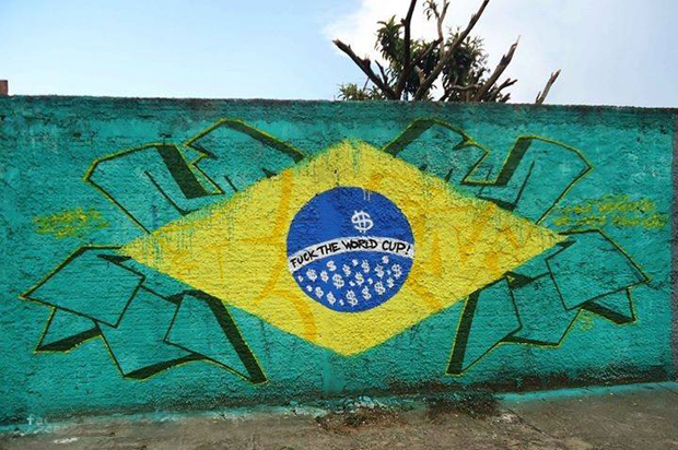 Anti-FIFA art ahead of the Brazil World Cup Photo: via Lunatic News