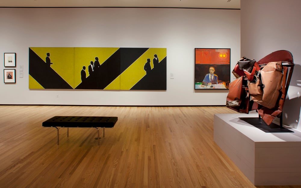 An installation view of a the contemporary and modern art galleries featuring a recent acquisition, Idelle Weber's Munchkins I, II, & II (1964), and a John Chamberlain Combine. Photo: Ed Pollard, courtesy Chrysler Museum of Art, Norfolk, Virginia. 