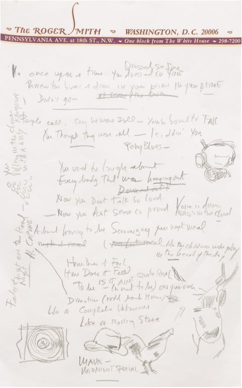 Bob Dylan's draft of "Like a Rolling Stone."