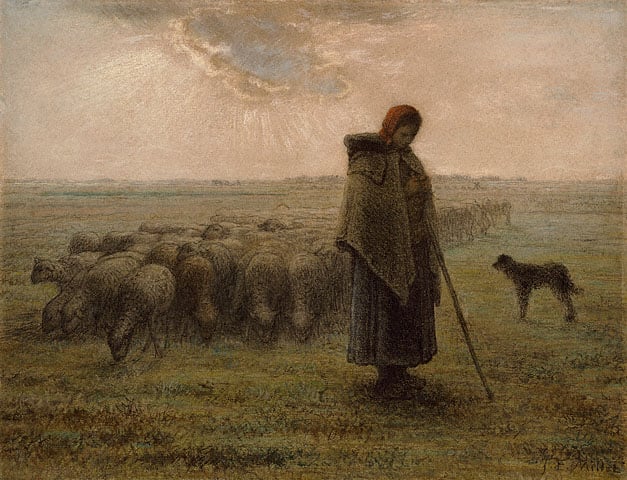 Jean-François Millet, <em>Shepherdess and Her Flock</em> (1862–63). Photo: courtesy the J. Paul Gerry Museum, Los Angeles.