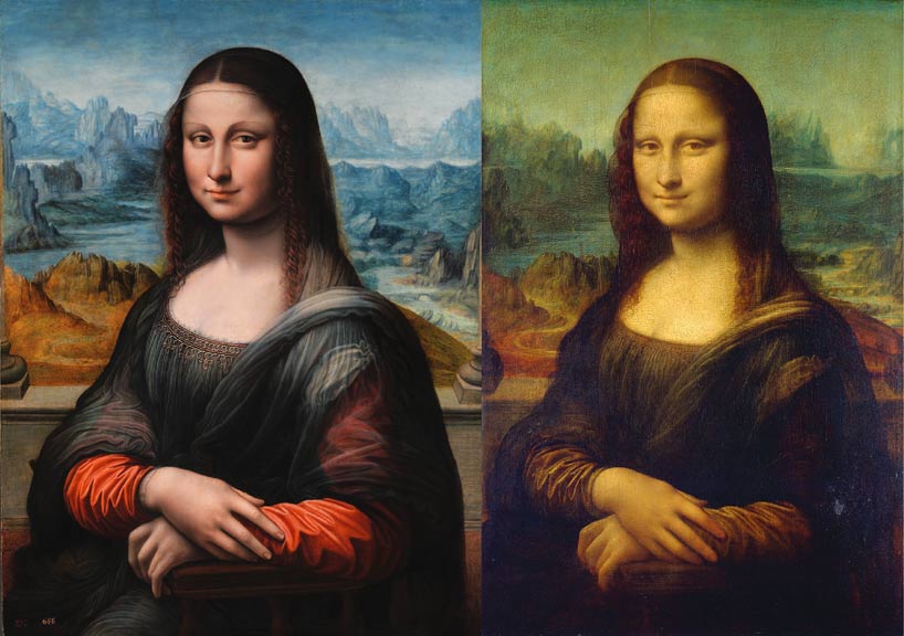 The Prado <em>Mona Lisa</em>, left, and DaVinci's original, right. 