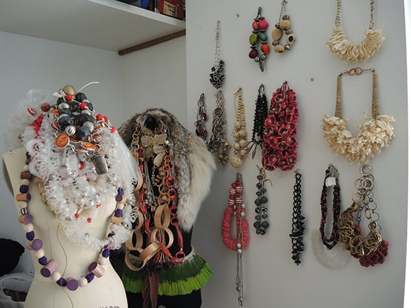 Some of Tatiana Pagés's jewelry in her studio, located next door to her gallery. Photo: Sarah Cascone.