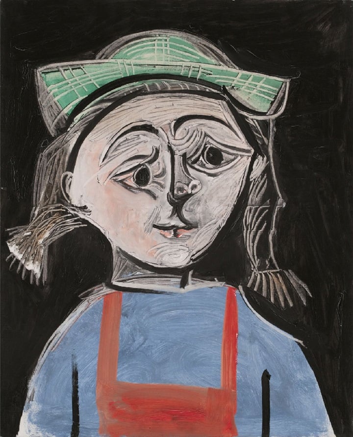 Picasso, Pablo Fillette Aux Nattes Et Au Chapeau Vert 1956 Oil on canvas 28 3/4 x 23 7/8” Private Collection L2011-30-1 