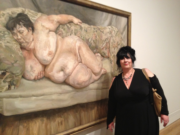 Sue Tilley with her portrait at the National Portrait Gallery, London Photo via: Hannah Rothschild