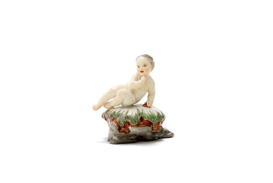 A Höchst figure of a putto (circa 1770), from the collection of Emma Budge. Photo: courtesy of Bonhams.