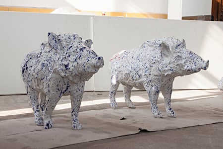 Carl Emanuel Wolff, Boar (staying), sculpture, Schuebbe Projects, Düsseldorf, Germany