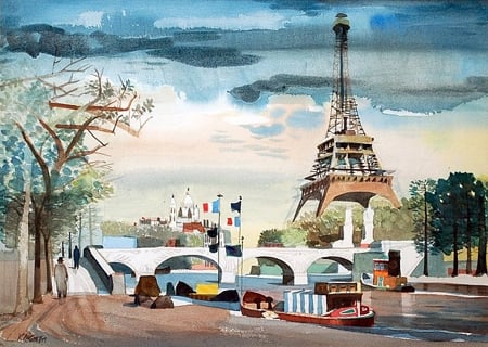 Paris Scene with Eiffel Tower by Dong Kingman