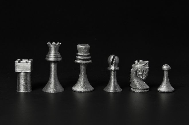 A 3D-printed replica of Marcel Duchamp's chess set produced using <em>Readymake: Duchamp Chess Set</em>, a design created by Scott Kildall and Bryan Cera. Photo: Pete Prodoehl,  via JS Online.