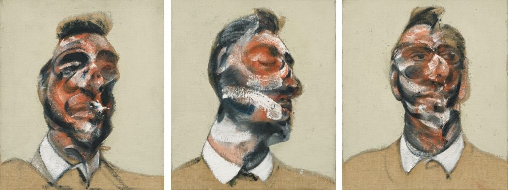 Francis Bacon, Three studies for Portrait of George Dyer (on light ground) (in 3 parts) sold for £26.68 million ($45,463,452) at Sotheby's London in June 2014. Courtesy of Sotheby's London.