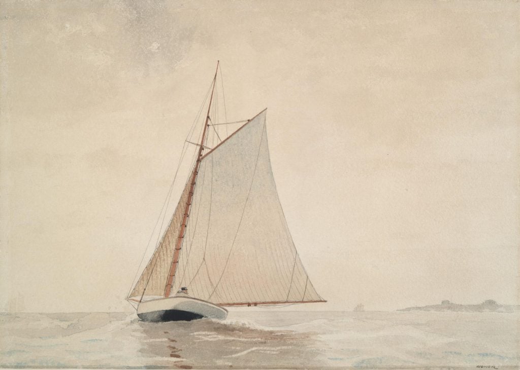 Winslow Homer, <em> Sailing Out of Gloucester </em> (c. 1880). Collection of the Yale University Art Collection, New Haven, Connecticut. 