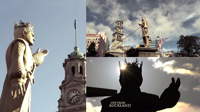Video stills from the SoHo advertisement showing the King Joffrey statue before it was torn down. 
