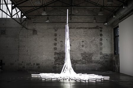 Mounir Fatmi, Jusqu’à prevue du contraire (in the absence of evidence to the contrary), 2012, luminescent tubes, Yvon Lambert, Paris, France