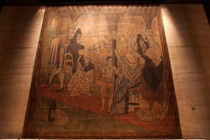 Pablo Picasso, <em>Le Tricorne</em> (1919). The fragile curtain has hung in the Four Seasons restaurant since 1959, but now the owner of the Seagram Building is evicting it. Luckily, it has found a new home at the New York Historical Society. Photo: via the History Blog.