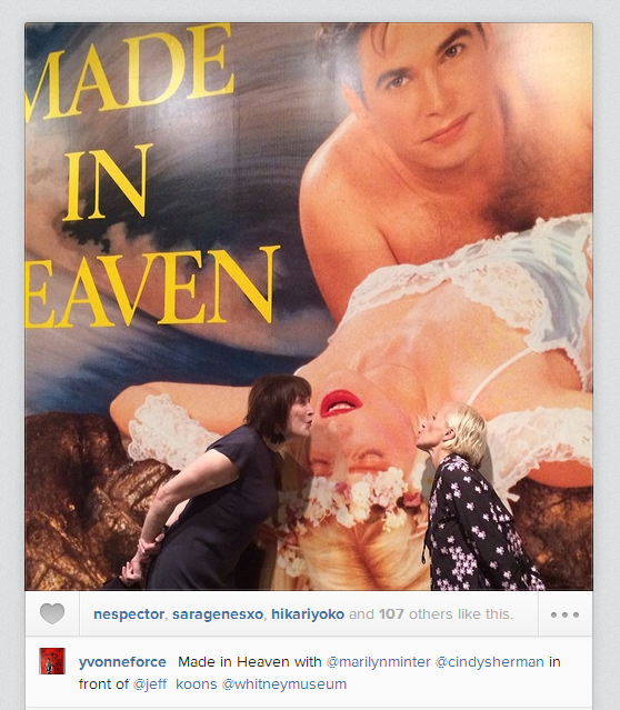Marilyn Minter and Cindy Sherman enjoying Made in Heaven. Photo: Instagram/@yvonneforce