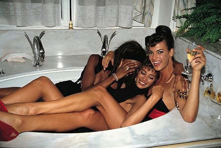 Three Models in a Tub, Naomi Campbell and Christy Turlington, Linda Evangelista, Paris by Roxanne Lowit