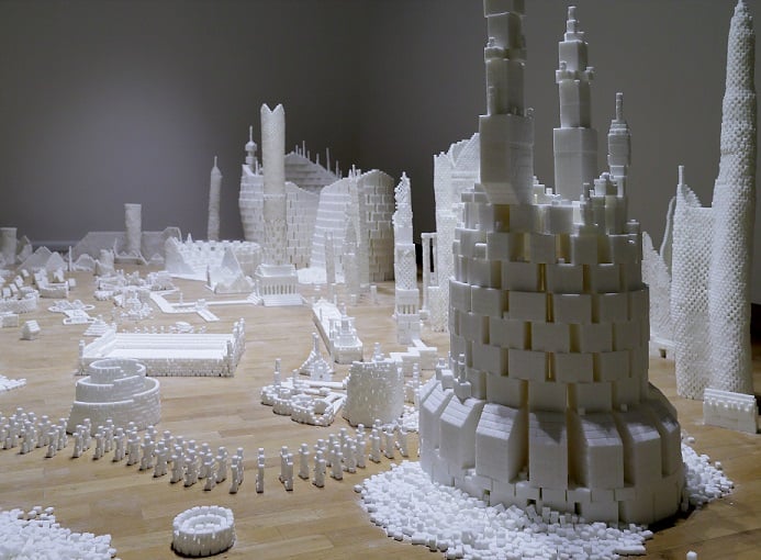 Brendan Jamison and Mark Revels, <em>Sugar Metropolis</em> (2013), at the Royal Ulster Academy of Arts, Ulster Museum, Belfast. The pair have constructed a similar confectionery city in Harlem's appropriately-named Sugar Hill neighborhood. Photo: Tony Corey, courtesy Royal Ulster Academy. 