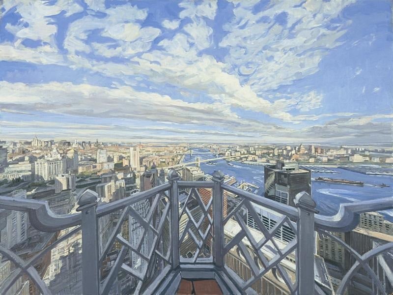 John Wonnacott (b. 1940) New York: Looking to Brooklyn Bridge, 2000-2002 Oil on board Photo: Courtesy the artist, Chambers Fine Art