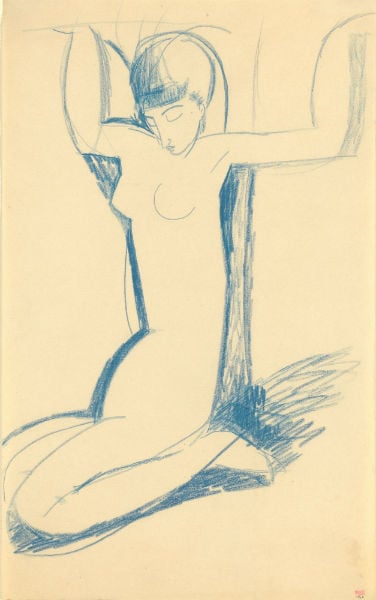 Amedeo Modigliani (1884-1920) Kneeling Blue Caryatid, c. 1911 Blue crayon, 430 x 265 mm Price: £650,000 Photo: Richard Nathanson
